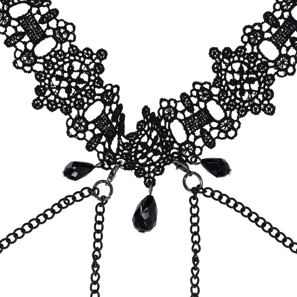 Sex & Mischief Lace Collar with Nipple Ties - Neck and Nipple Restraints - Take A Peek