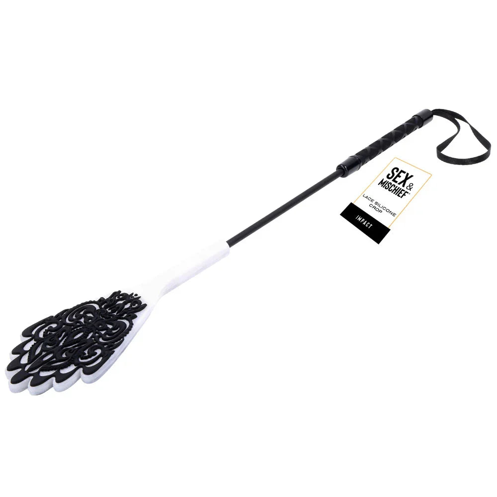 Sex & Mischief Lace Silicone Crop - /White 50 cm Crop Whip - Take A Peek