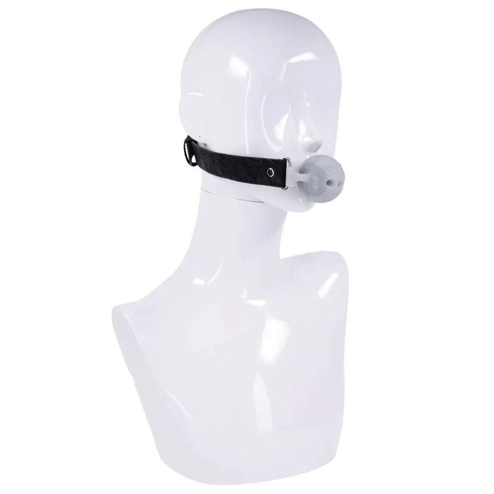 Sex & Mischief Lace Silicone Breathable Ball Gag - Black/Grey Mouth Restraint - Take A Peek