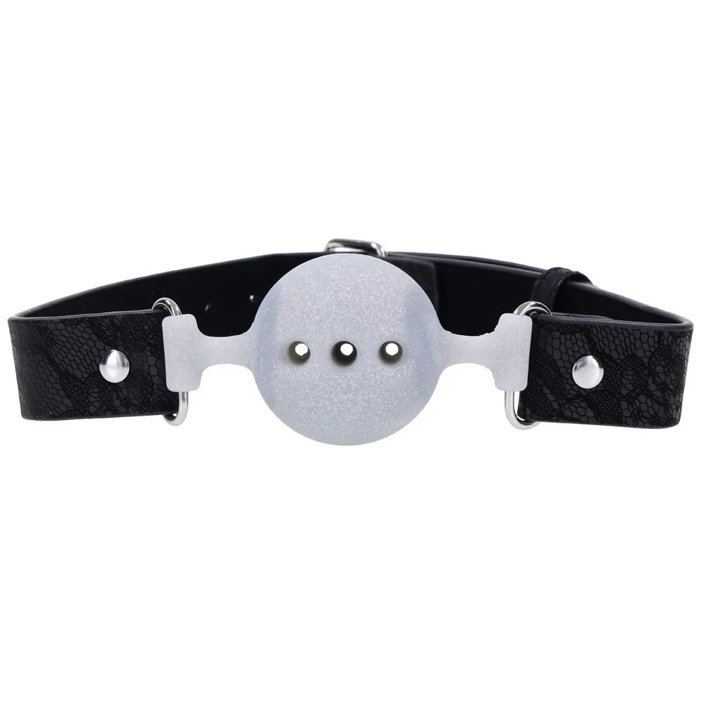Sex & Mischief Lace Silicone Breathable Ball Gag - Black/Grey Mouth Restraint - Take A Peek