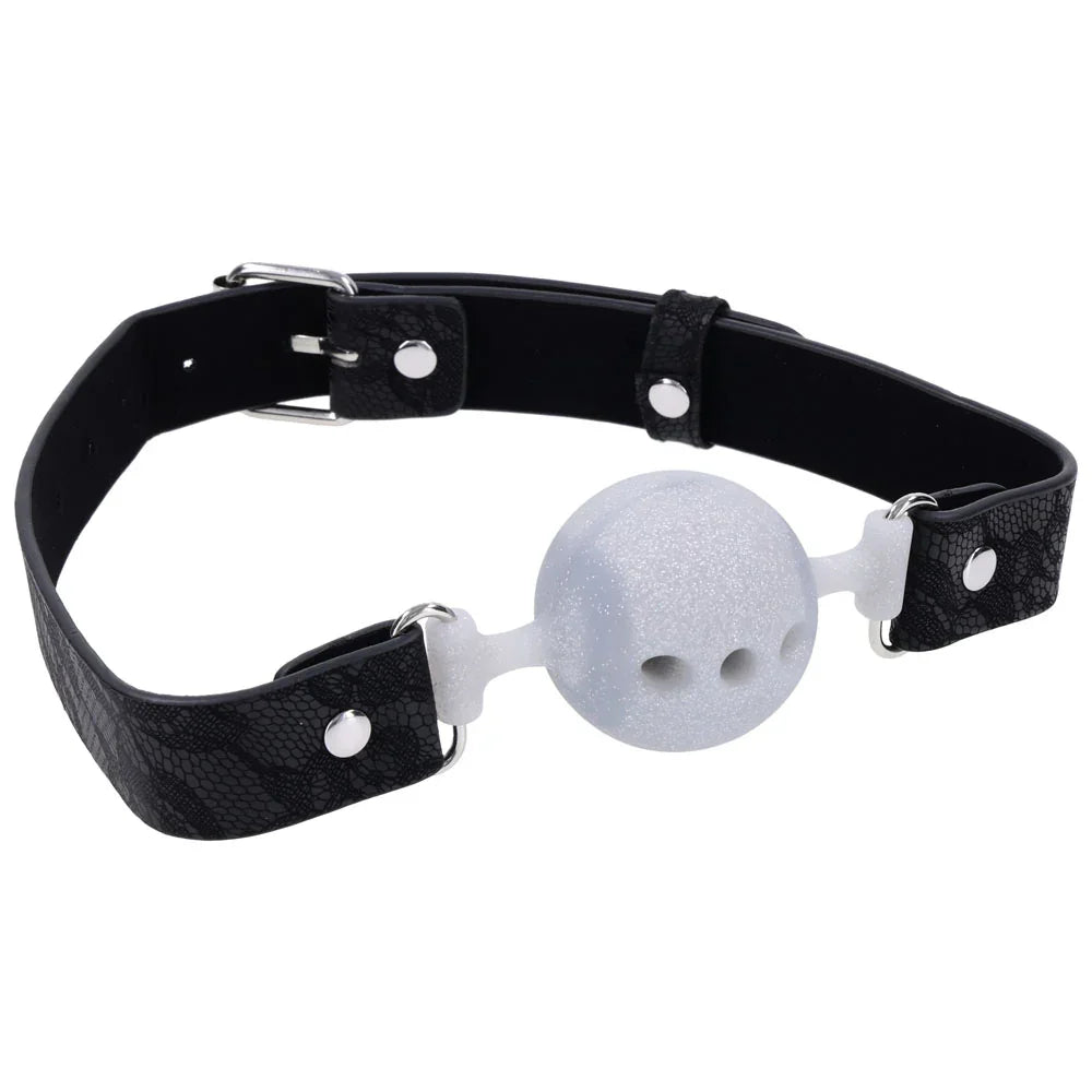 Sex & Mischief Lace Silicone Breathable Ball Gag - Black/Grey Mouth Restraint - Take A Peek