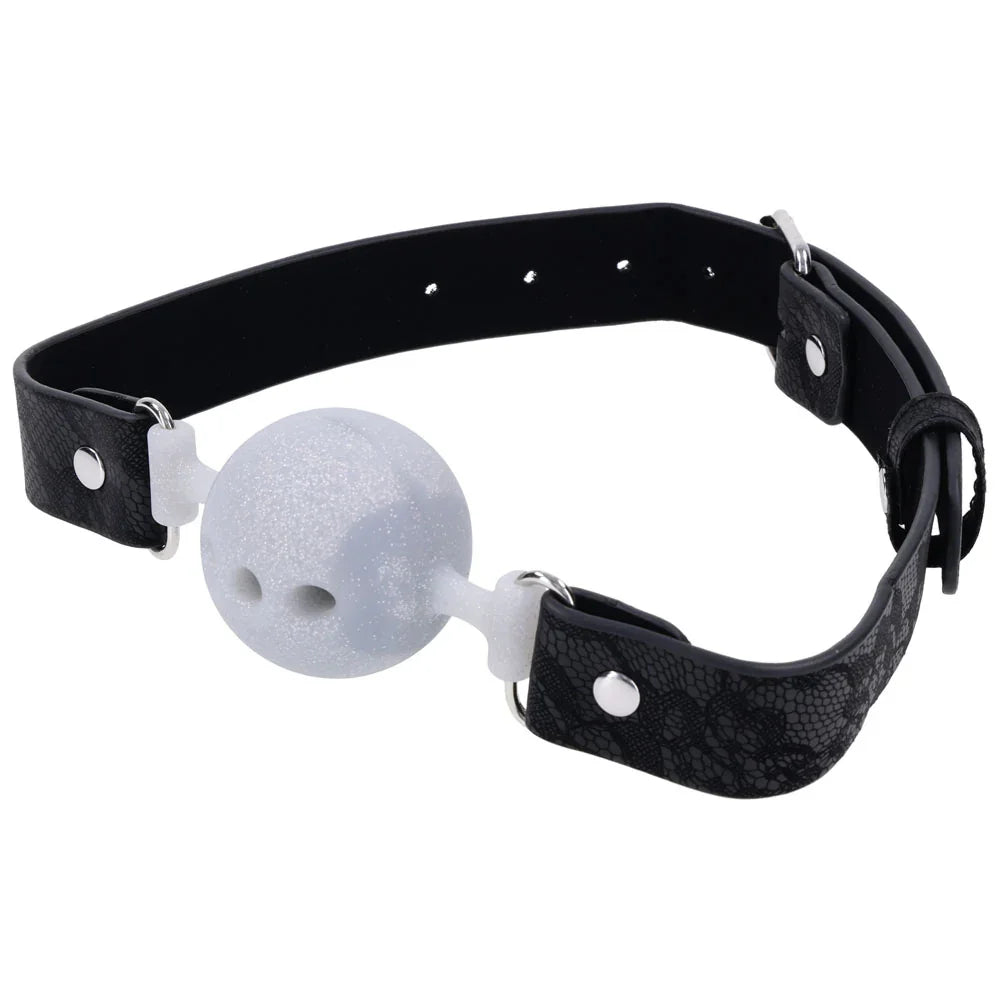 Sex & Mischief Lace Silicone Breathable Ball Gag - Black/Grey Mouth Restraint - Take A Peek