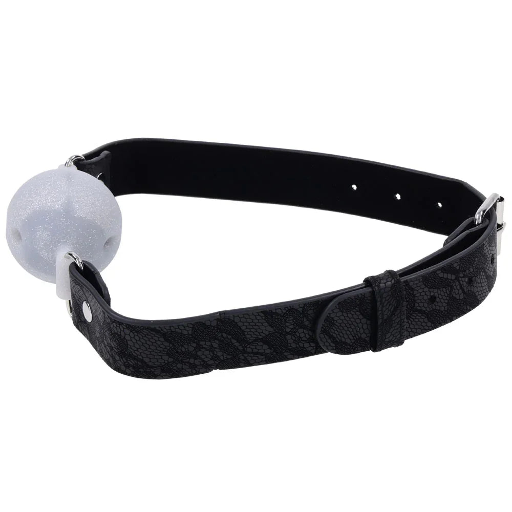 Sex & Mischief Lace Silicone Breathable Ball Gag - Black/Grey Mouth Restraint - Take A Peek