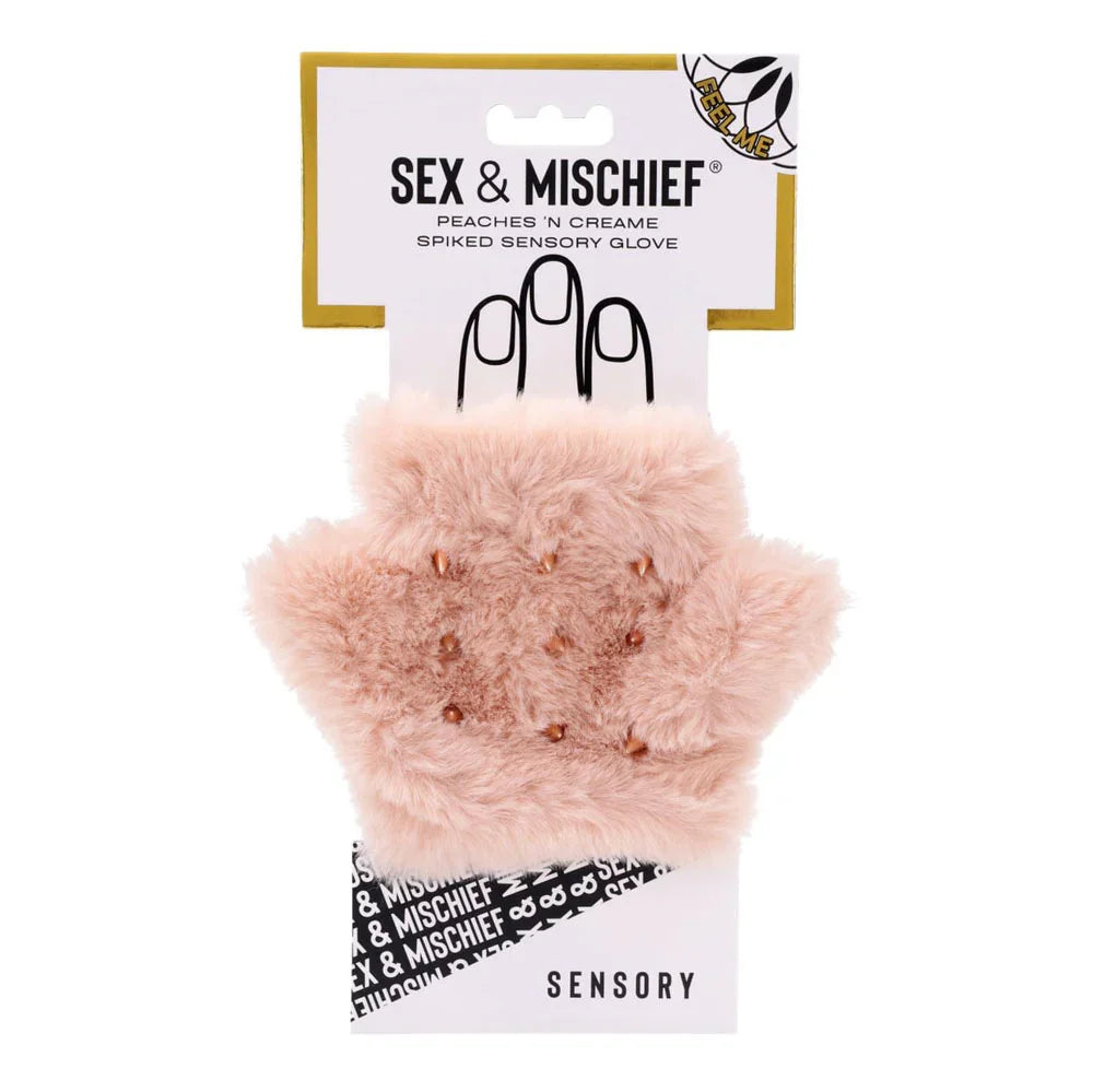 Sex & Mischief Peaches n CreaMe Spiked Sensory Glove - Peach Furry Glove with Metal Spikes - Take A Peek