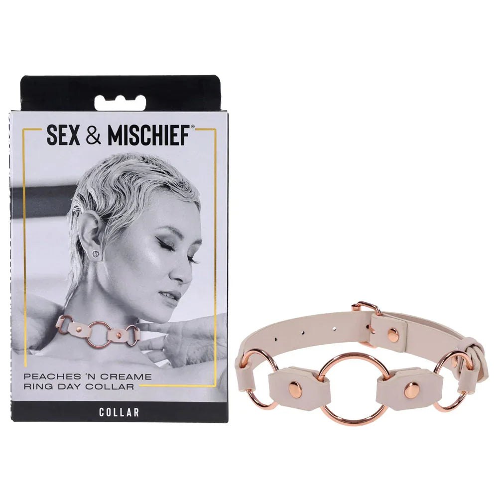Sex & Mischief Peaches n CreaMe Ring Day Collar - Peach Bondage Collar - Take A Peek