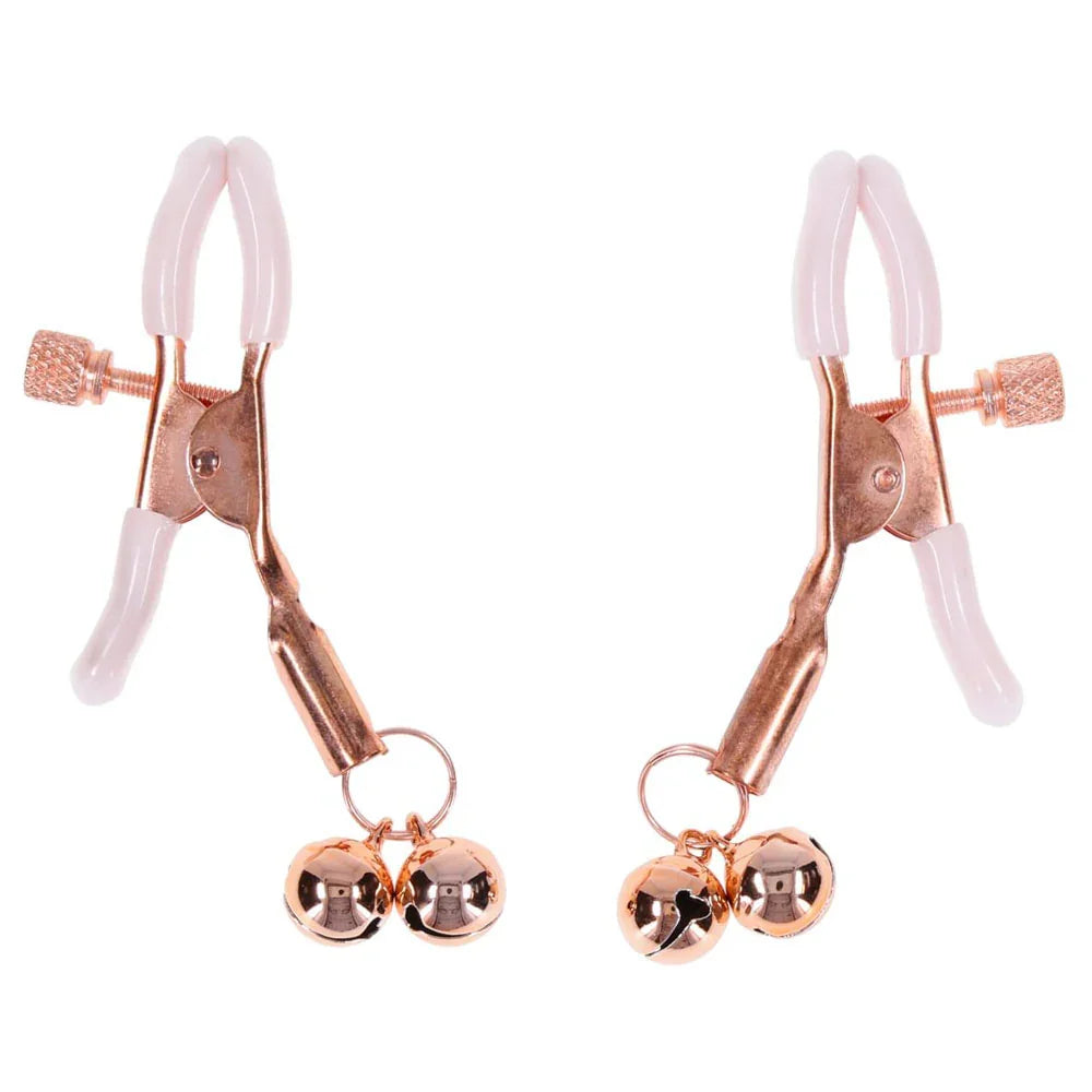 Sex & Mischief Peaches n CreaMe Bell Nipple Clamps - Peach/Rose Gold Nipple Clamps with Bells - Set of 2 - Take A Peek