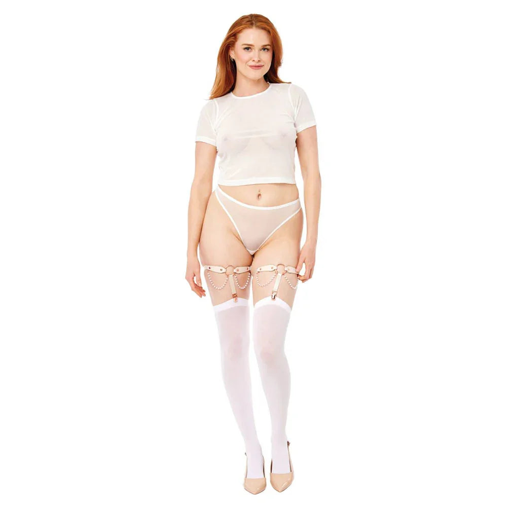 Sex & Mischief Peaches n CreaMe Pearl Garters - Peach / Rose Gold Garters with Pearls - Set of 2 - Take A Peek