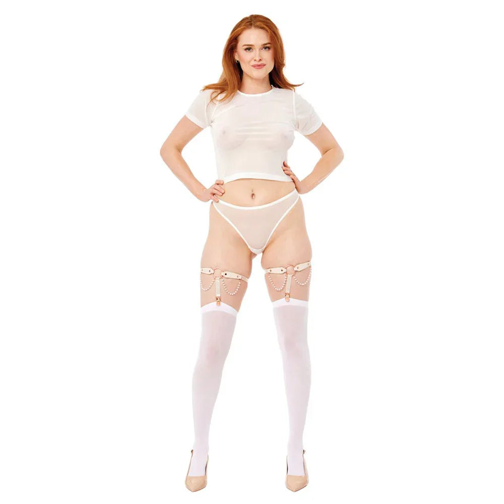 Sex & Mischief Peaches n CreaMe Pearl Garters - Peach / Rose Gold Garters with Pearls - Set of 2 - Take A Peek