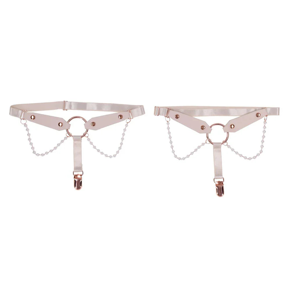 Sex & Mischief Peaches n CreaMe Pearl Garters - Peach / Rose Gold Garters with Pearls - Set of 2 - Take A Peek