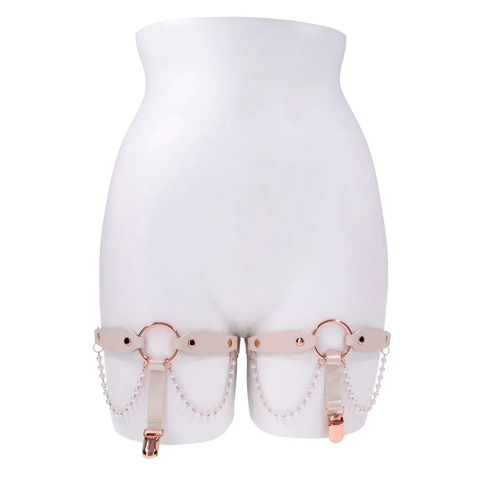 Sex & Mischief Peaches n CreaMe Pearl Garters - Peach / Rose Gold Garters with Pearls - Set of 2 - Take A Peek