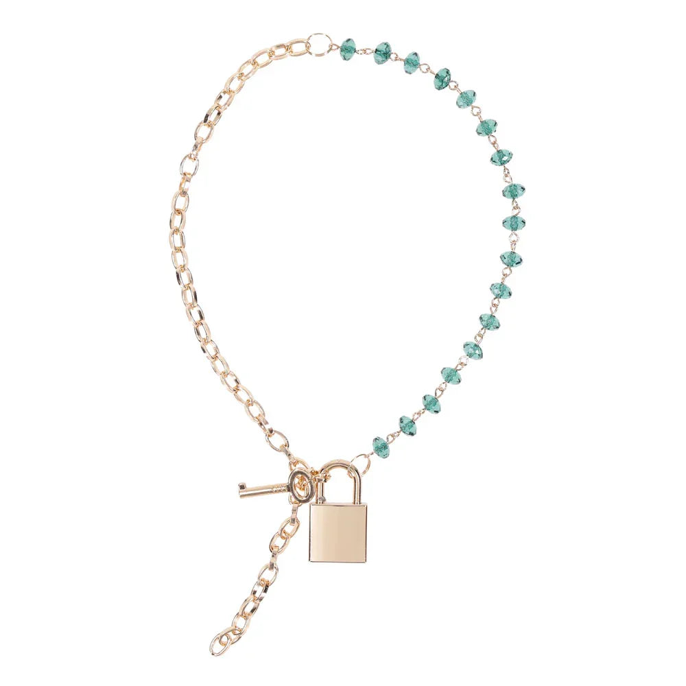 Sex & Mischief Indica Crystal Day Collar - Gold/Emerald Lockable Collar - Take A Peek