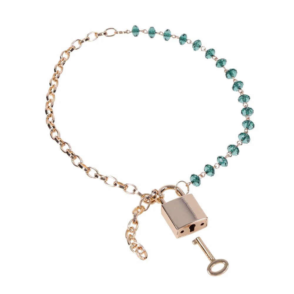Sex & Mischief Indica Crystal Day Collar - Gold/Emerald Lockable Collar - Take A Peek