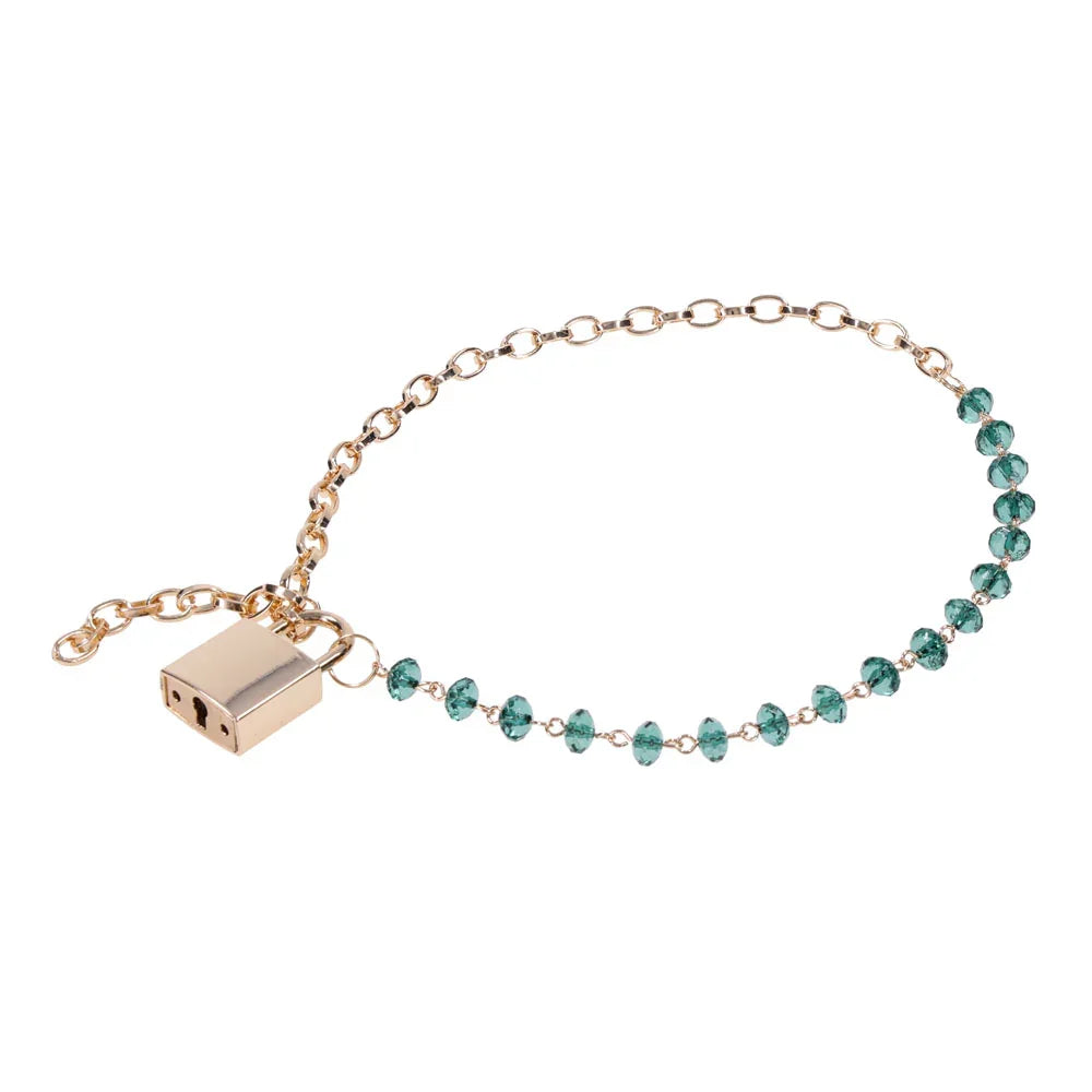 Sex & Mischief Indica Crystal Day Collar - Gold/Emerald Lockable Collar - Take A Peek