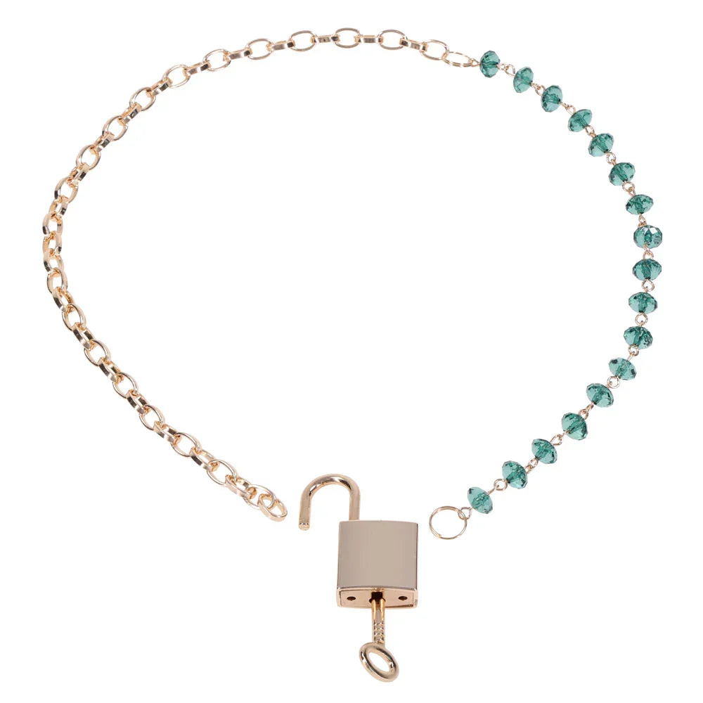 Sex & Mischief Indica Crystal Day Collar - Gold/Emerald Lockable Collar - Take A Peek