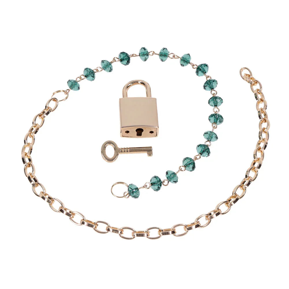 Sex & Mischief Indica Crystal Day Collar - Gold/Emerald Lockable Collar - Take A Peek