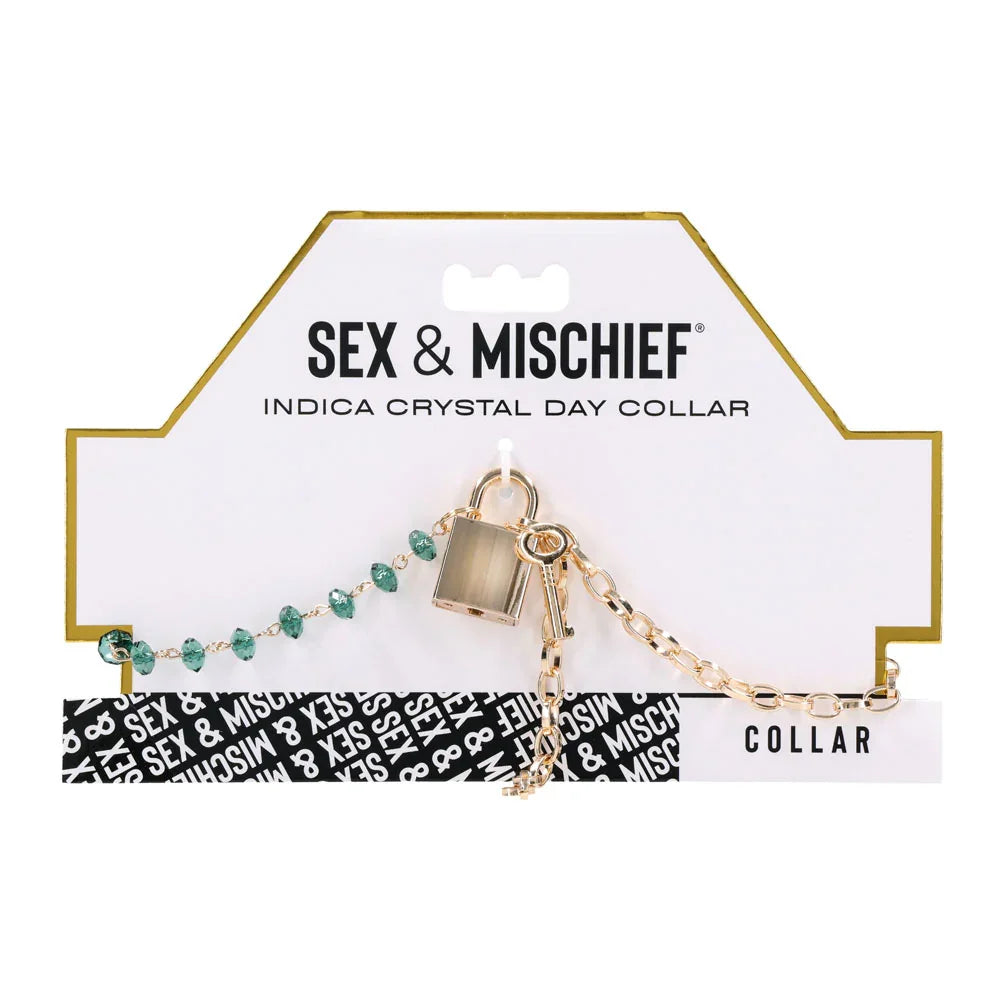 Sex & Mischief Indica Crystal Day Collar - Gold/Emerald Lockable Collar - Take A Peek