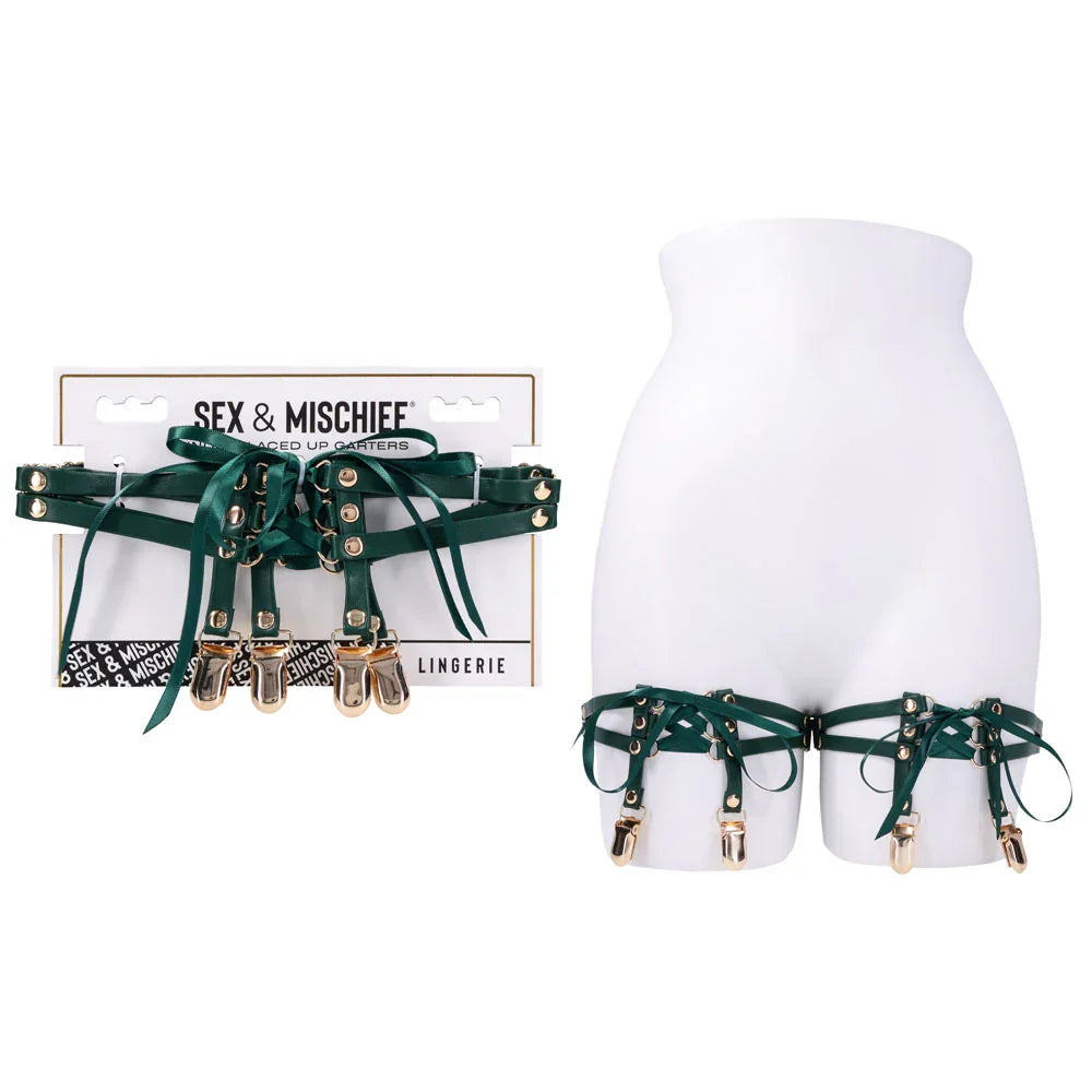 Sex & Mischief Indica Laced Up Garters - /Gold Garters - Set of 2 - Take A Peek