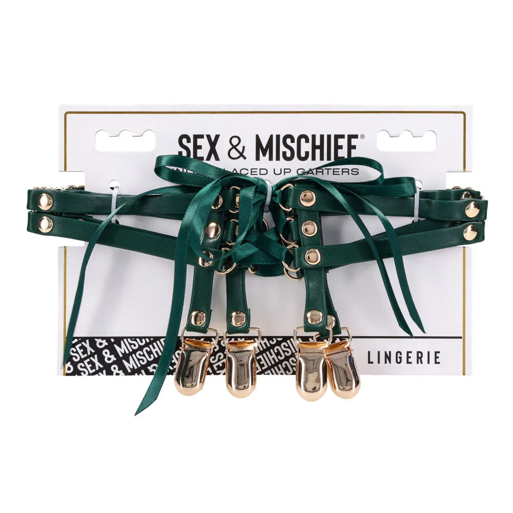 Sex & Mischief Indica Laced Up Garters - /Gold Garters - Set of 2 - Take A Peek