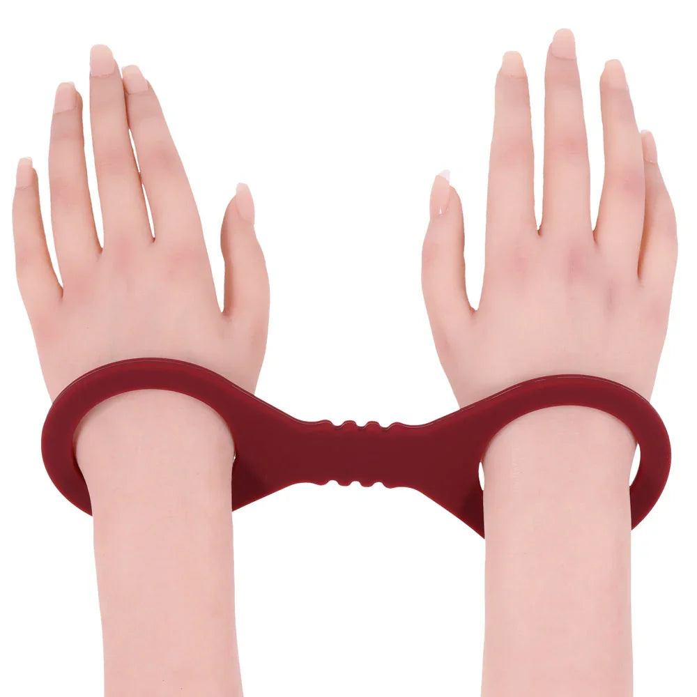 Sex & Mischief Enchanted Small Silicone Cuffs - Burgundy Small Restraints - Take A Peek
