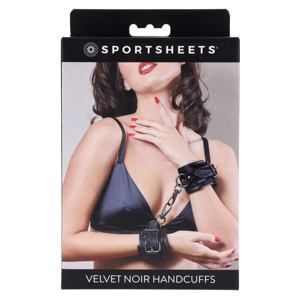 SPORTSHEETS Velvet Noir Handcuffs - Adjustable Cuff Restraints - Take A Peek