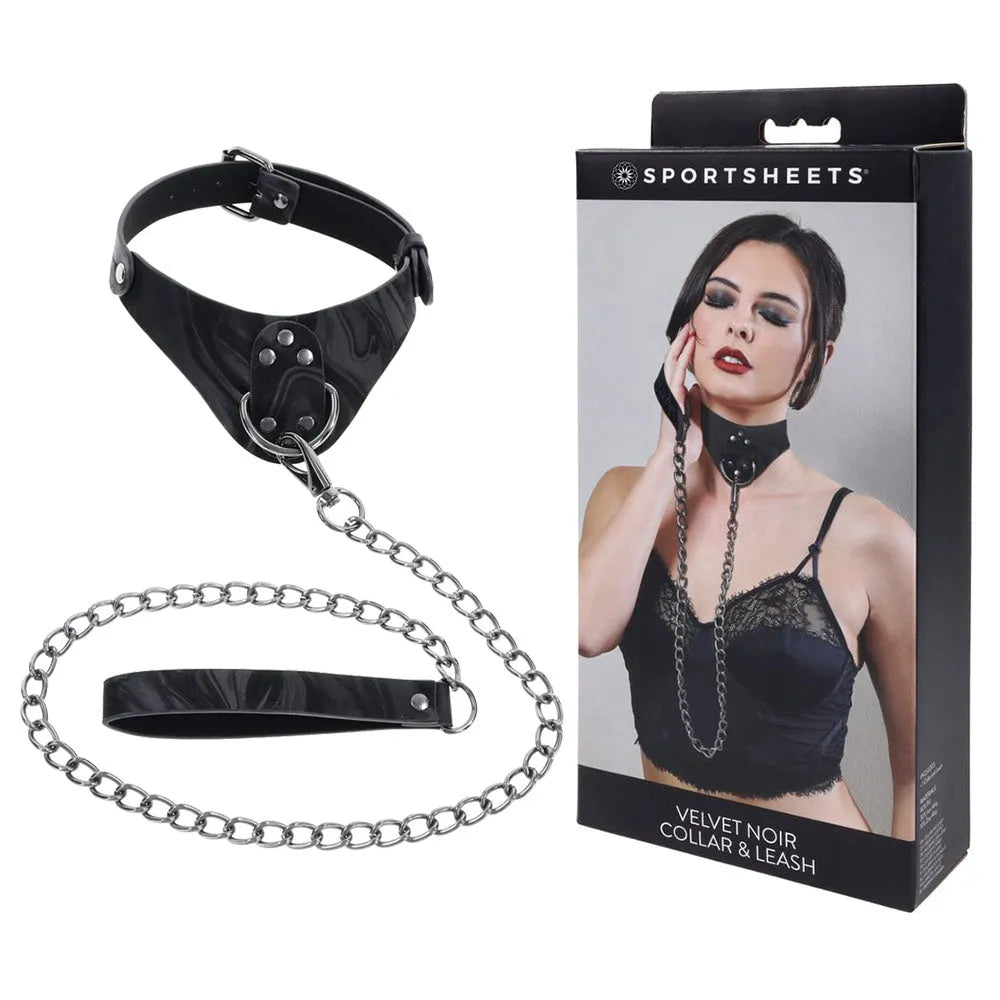 SPORTSHEETS Velvet Noir Collar & Leash - Restraint & Leash - Take A Peek
