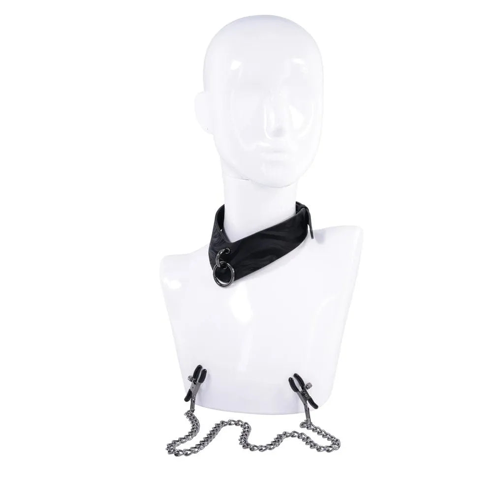 SPORTSHEETS Velvet Noir Collar & Removable Clamps - Neck & Nipple Restraints - Take A Peek