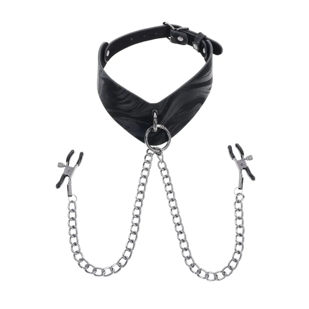 SPORTSHEETS Velvet Noir Collar & Removable Clamps - Neck & Nipple Restraints - Take A Peek
