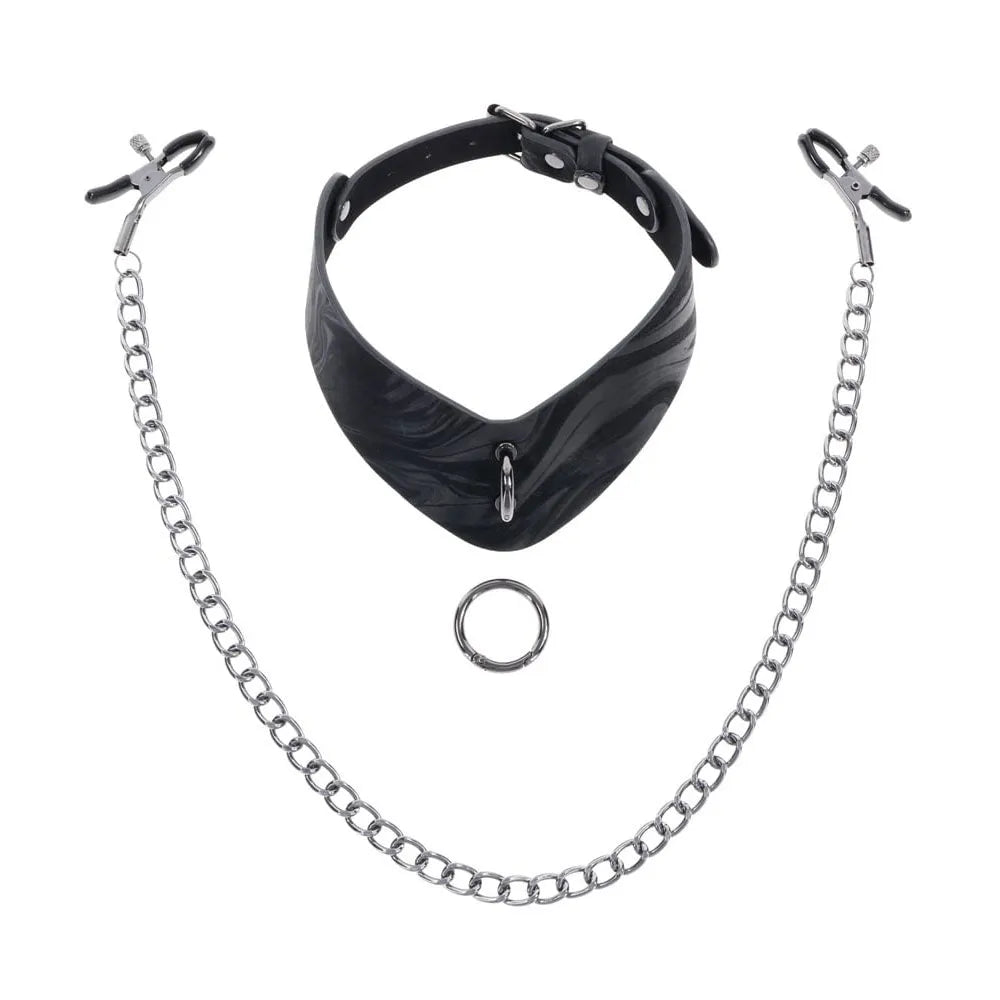 SPORTSHEETS Velvet Noir Collar & Removable Clamps - Neck & Nipple Restraints - Take A Peek