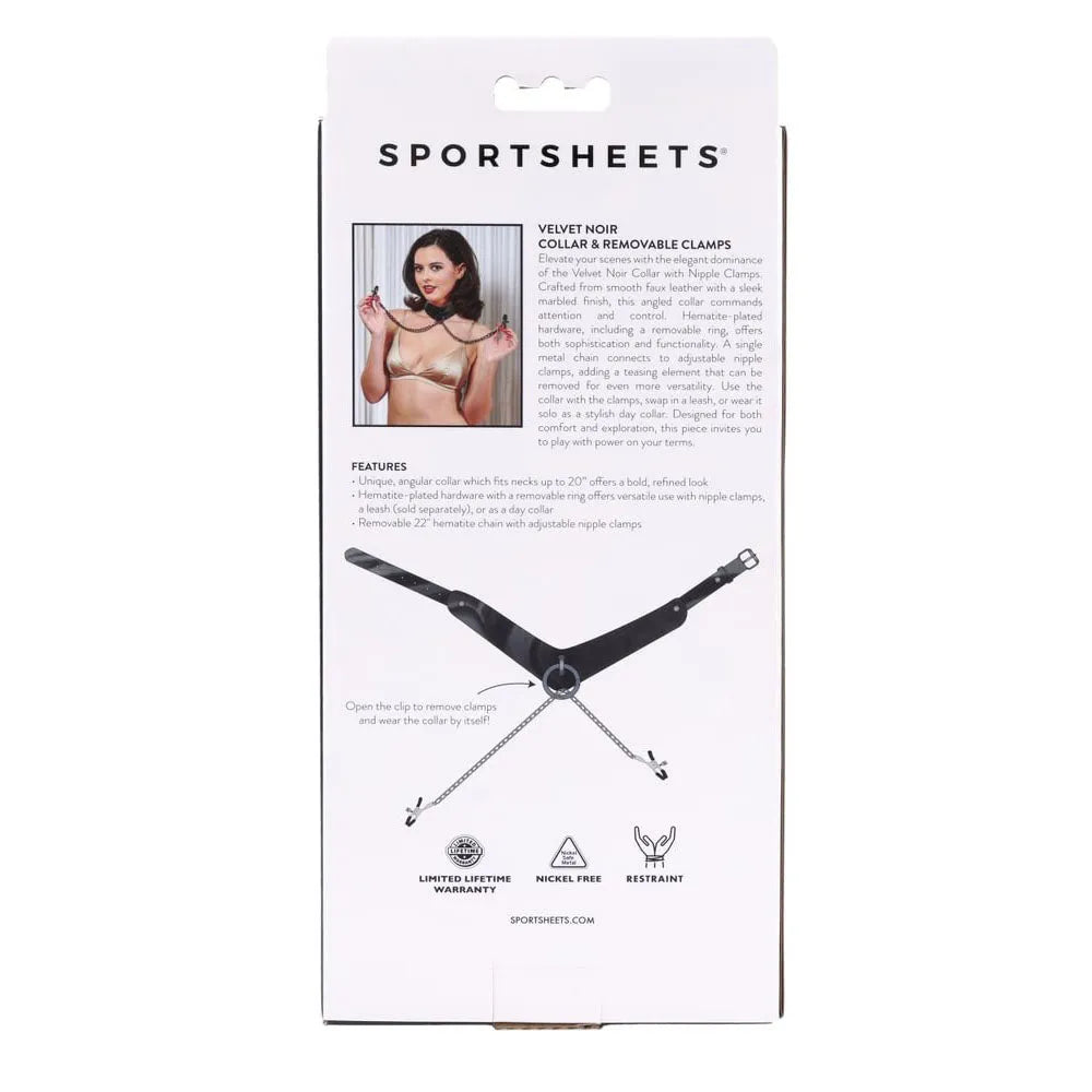 SPORTSHEETS Velvet Noir Collar & Removable Clamps - Neck & Nipple Restraints - Take A Peek