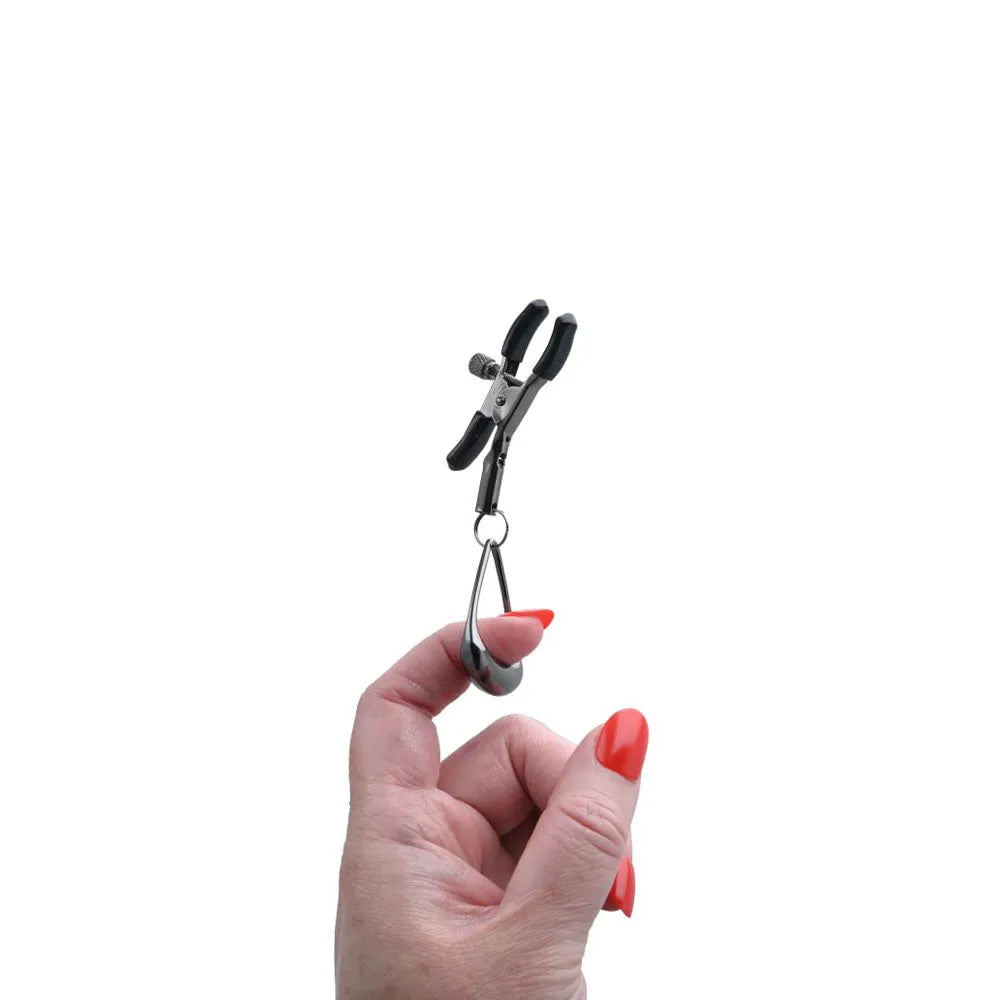 SPORTSHEETS Velvet Noir Tuggable Nipple Clamps - Gunmetal Adjustable Nipple Restraints - Take A Peek