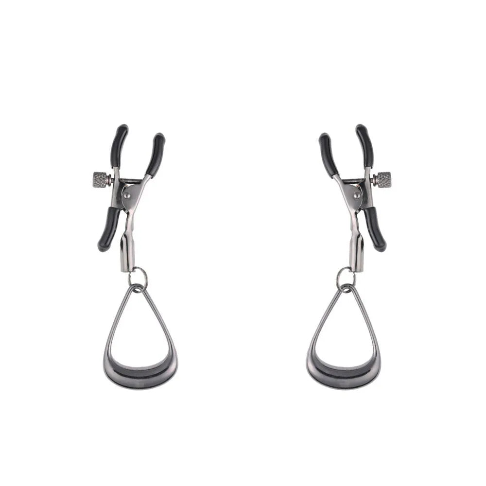 SPORTSHEETS Velvet Noir Tuggable Nipple Clamps - Gunmetal Adjustable Nipple Restraints - Take A Peek