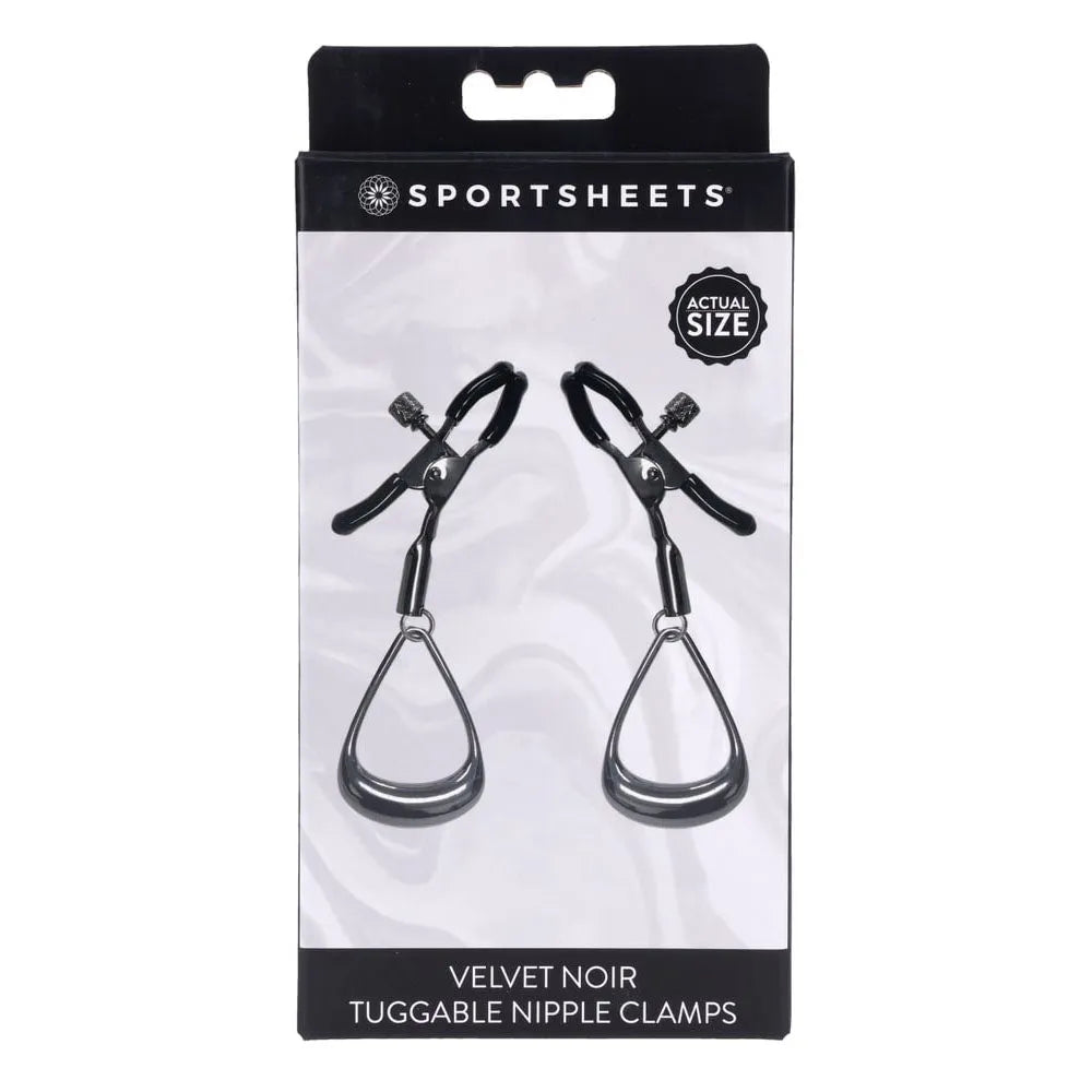 SPORTSHEETS Velvet Noir Tuggable Nipple Clamps - Gunmetal Adjustable Nipple Restraints - Take A Peek