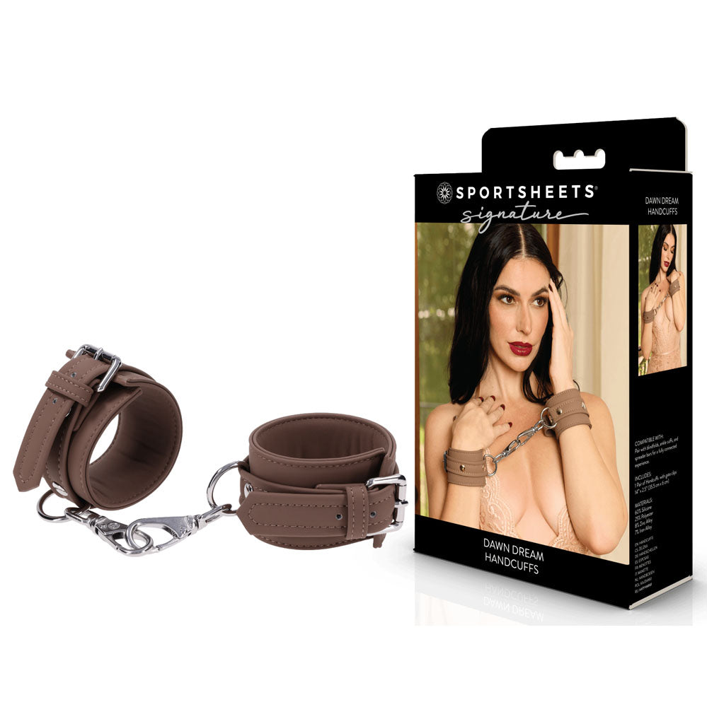 SPORTSHEETS Signature Dawn Dream Handcuffs - Tan Adjustable Restraints - Take A Peek