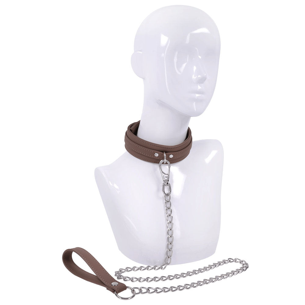 SPORTSHEETS Signature Dawn Dream Collar & Leash - Tan Adjustable Restraint - Take A Peek