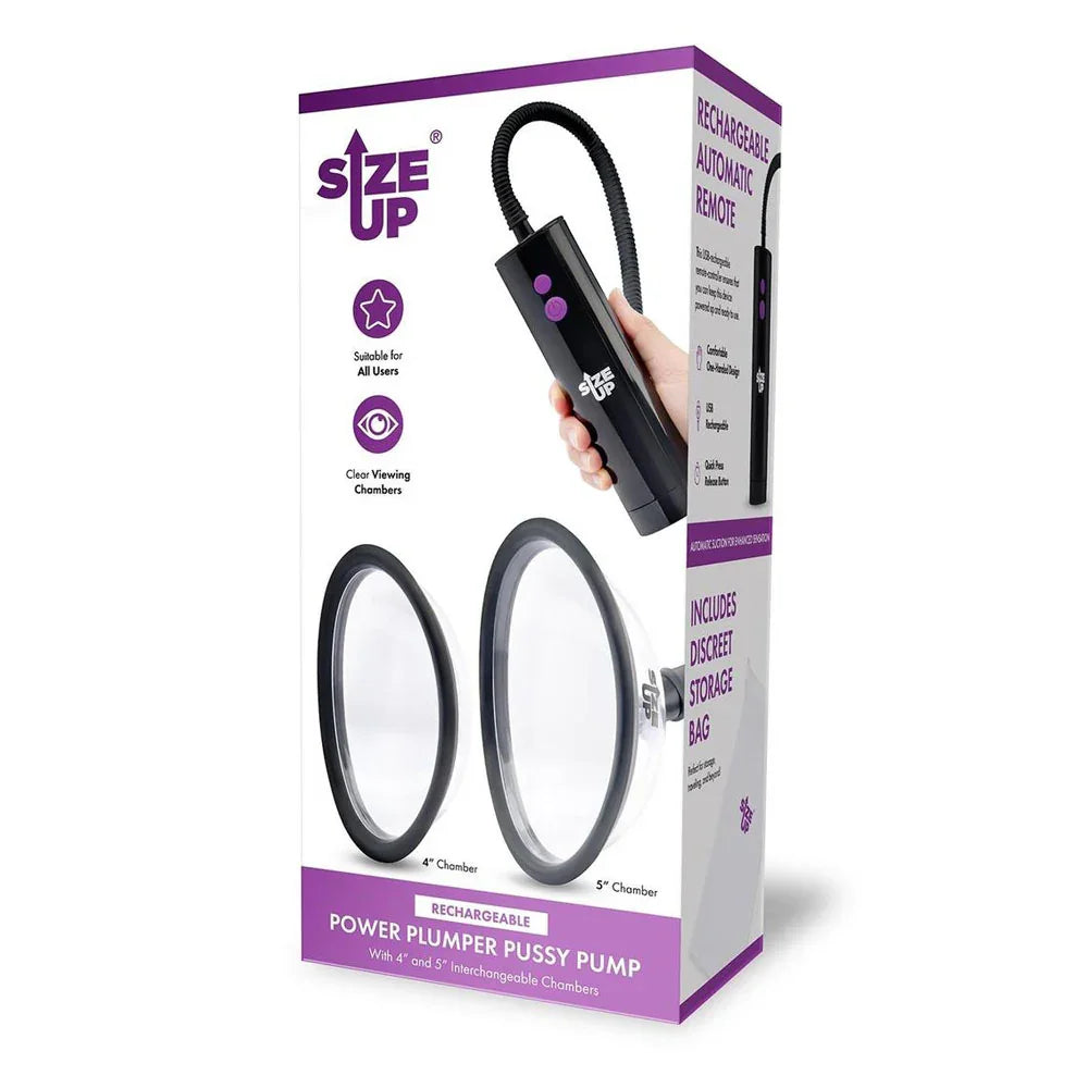 Size Up Rechargeable Power Plumper Pussy Pump - USB Rechargeable Vagina Pump with Interchangeable Chambers - Take A Peek