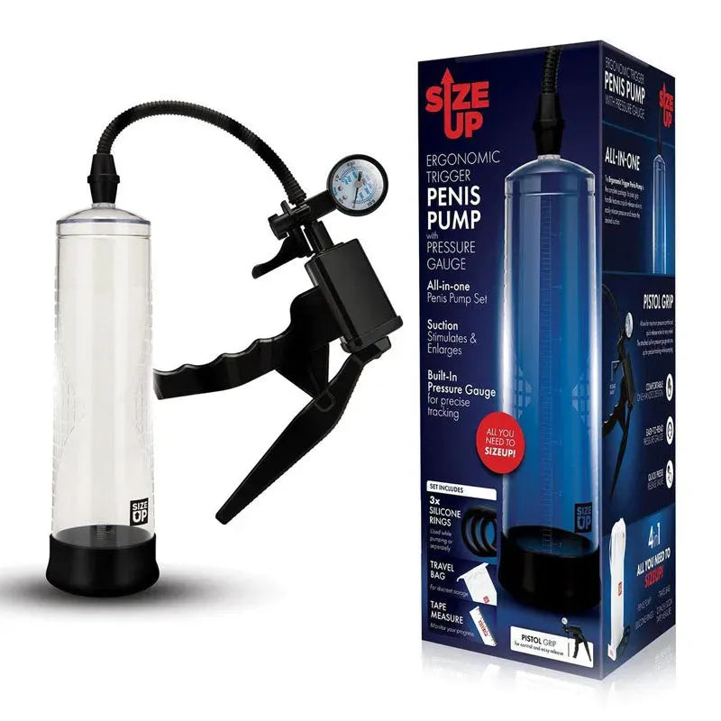 Size Up Ergonomic Trigger Penis Pump with Pressure Gauge - Take A Peek