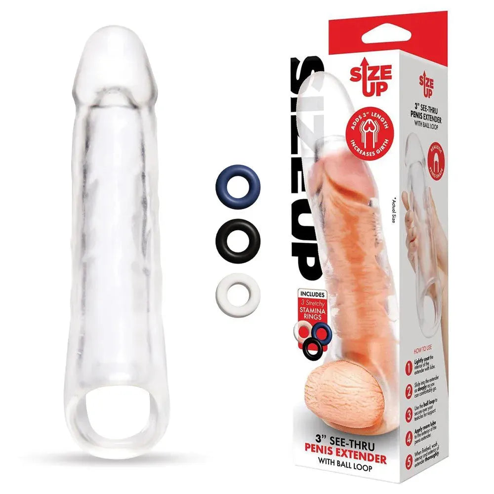Size Up 3 Inch See-Thru Penis Extender with Ball Loop - Take A Peek