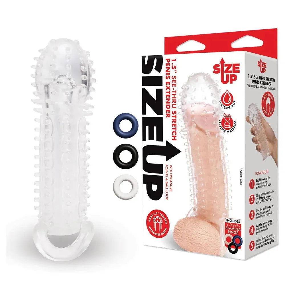 Size Up 1.5 Inch See-Thru Stretch Penis Extender - Take A Peek