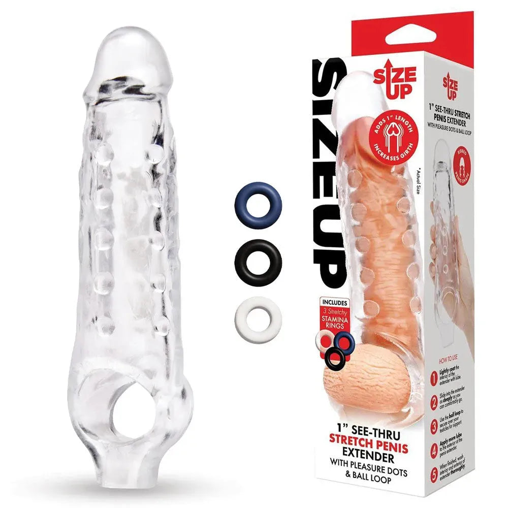 Size Up 1 Inch See-Thru Stretch Penis Extender - Take A Peek