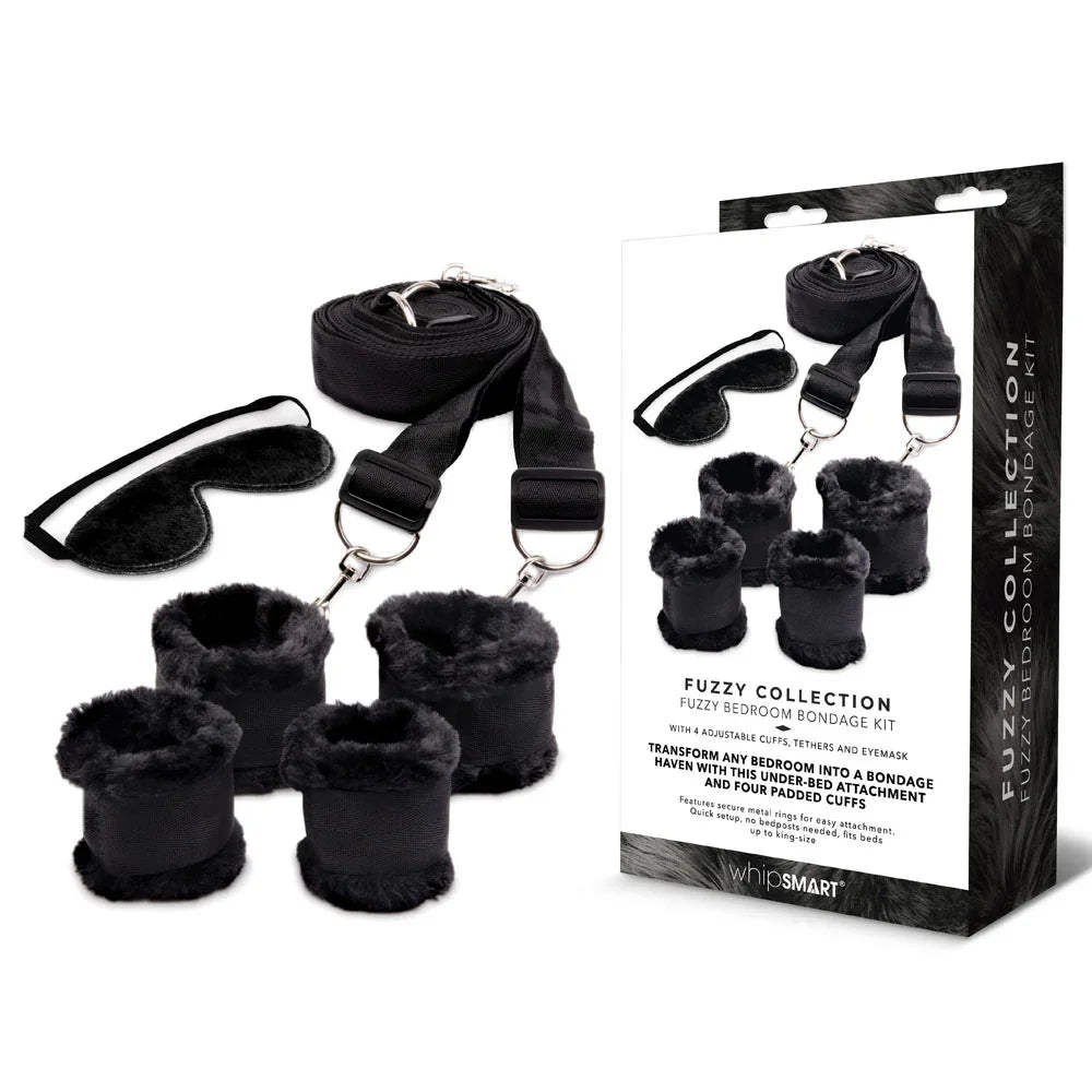WhipSmart Fuzzy Bedroom Bondage Kit - Black Under The Bed Restraint Set