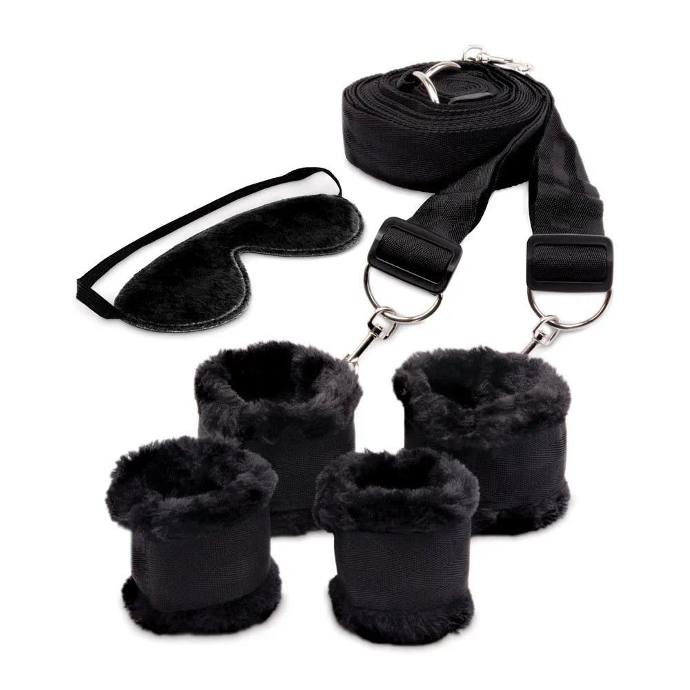WhipSmart Fuzzy Bedroom Bondage Kit - Black Under The Bed Restraint Set
