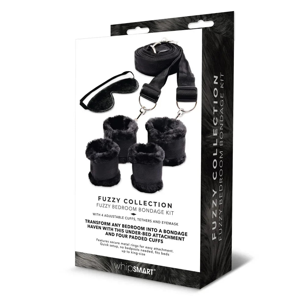 WhipSmart Fuzzy Bedroom Bondage Kit - Black Under The Bed Restraint Set