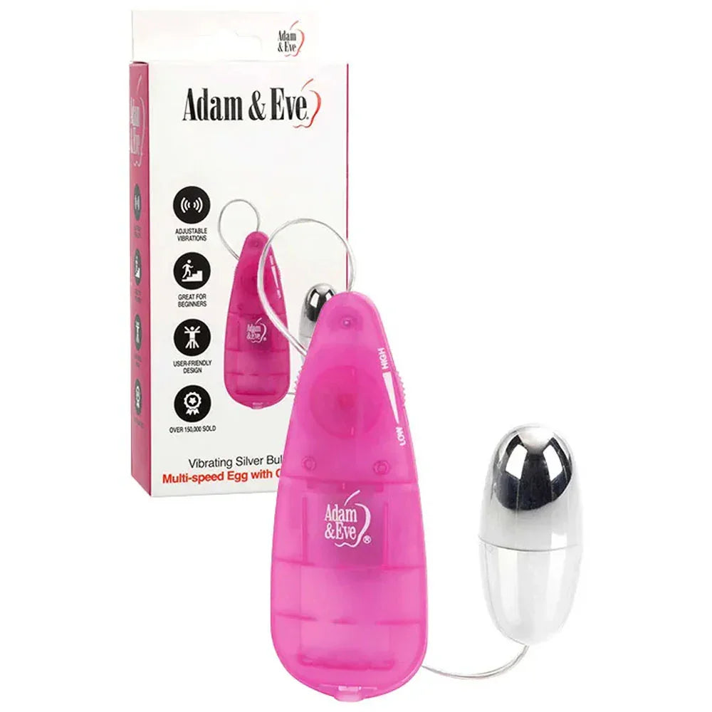 Adam & Eve VIBRATING SILVER BULLET 2.0 - Silver 5.8 cm Bullet with Pink Remote - Take A Peek