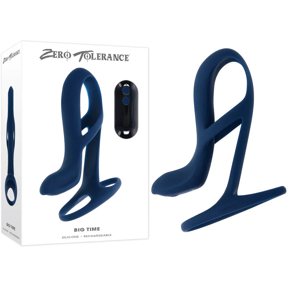 Zero Tolerance BIG TIME - Navy USB Rechargeable Vibrating Penis Sleeve with Wireless Remote - Take A Peek