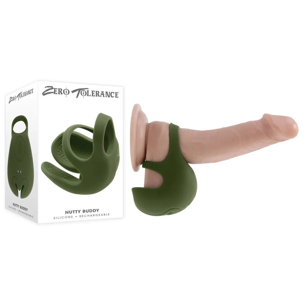 Zero Tolerance NUTTY BUDDY - Olive USB Rechargeable Vibrating Cock & Balls Ring - Take A Peek