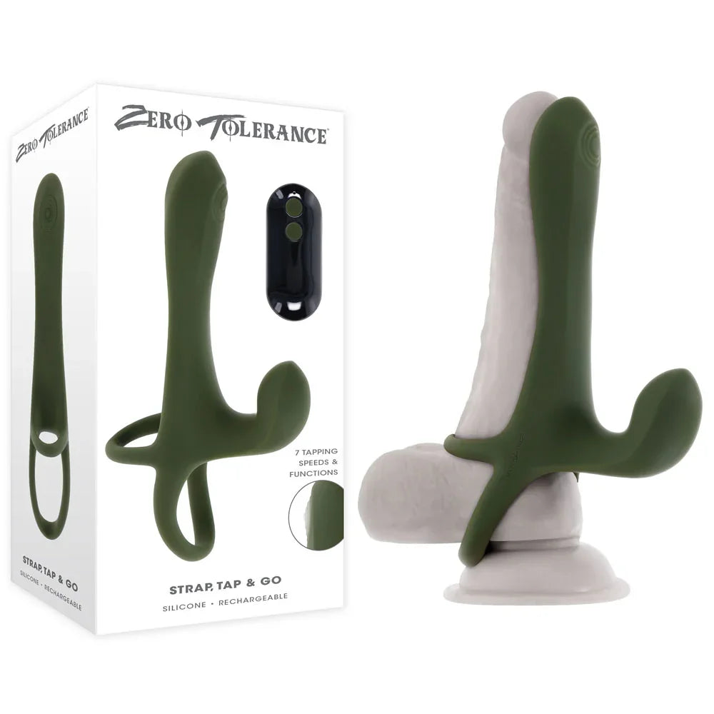 Zero Tolerance STRAP, TAP & GO - USB Rechargeable Vibrating & Tapping Penis Sleeve with Wireless Remote - Take A Peek