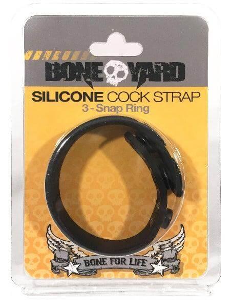 Boneyard Silicone Cock Strap - 3 Snap Ring - Black - Take A Peek