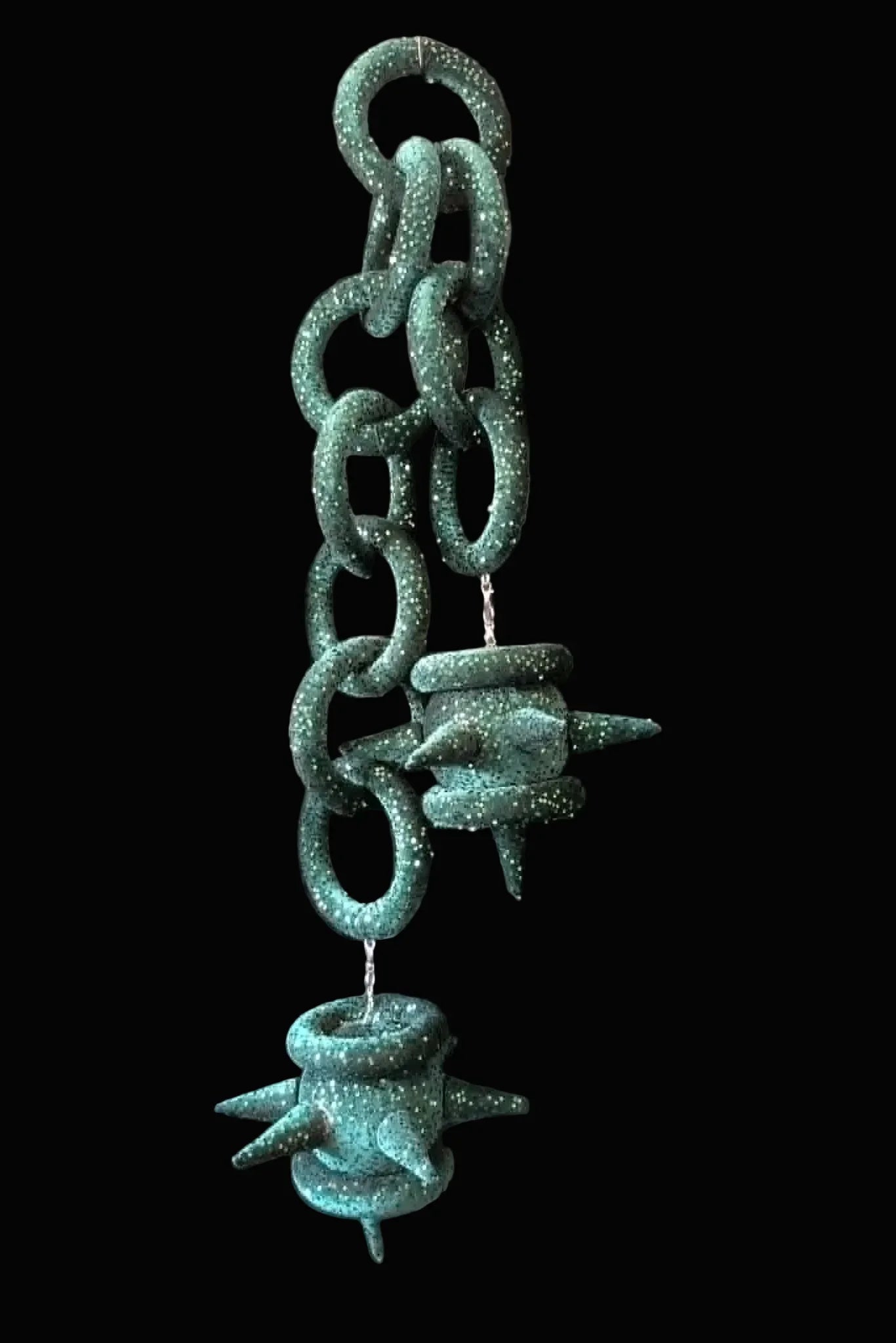 PINE GREEN SEQUIN CHAIN SPIKE BALL WITH RINGS - Take A Peek