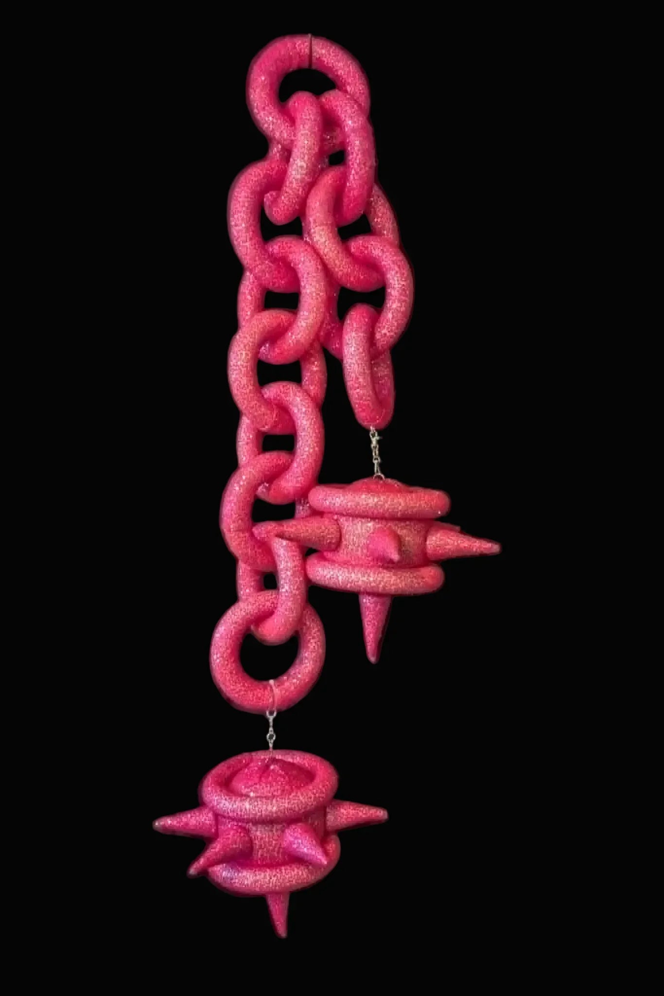 LIPSTICK PINK SEQUIN CHAIN SPIKE BALL WITH RINGS - Take A Peek