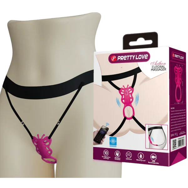 Rechargeable Strap-on Butterfly Massager - Aethon (Pink)-BI-022062HP